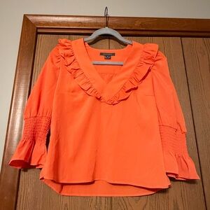 French Connection Vibrant Orange Ruffle Blouse